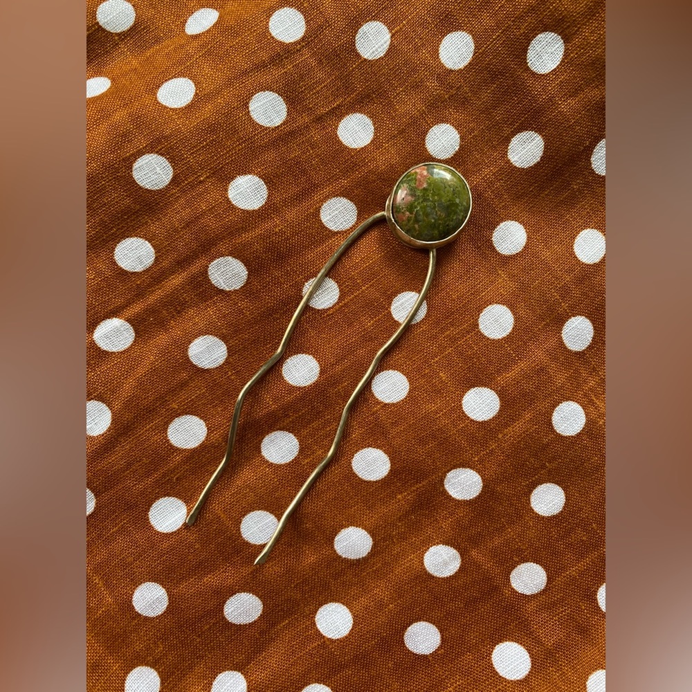 Handmade Green Jasper Sterling Silver Hair Fork